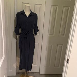 Cloth & Stone Stonewashed Blue Long Sleeve Midi Shirt Dress